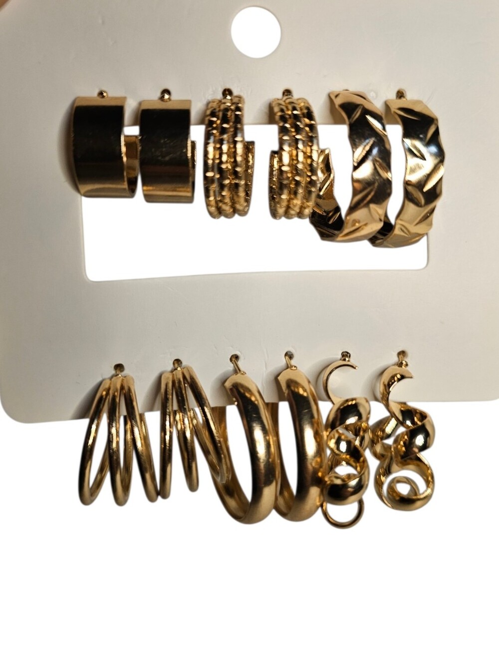 Gold Tone Mixed Hoop Earring Set Of 6 Pairs